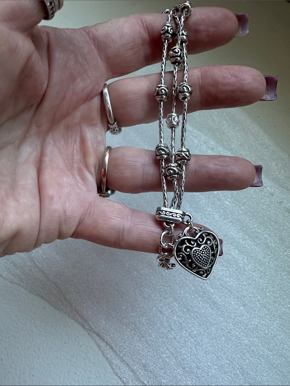 White House Black Market Silver-Tone Heart Charm Multi-Strand Bracelet